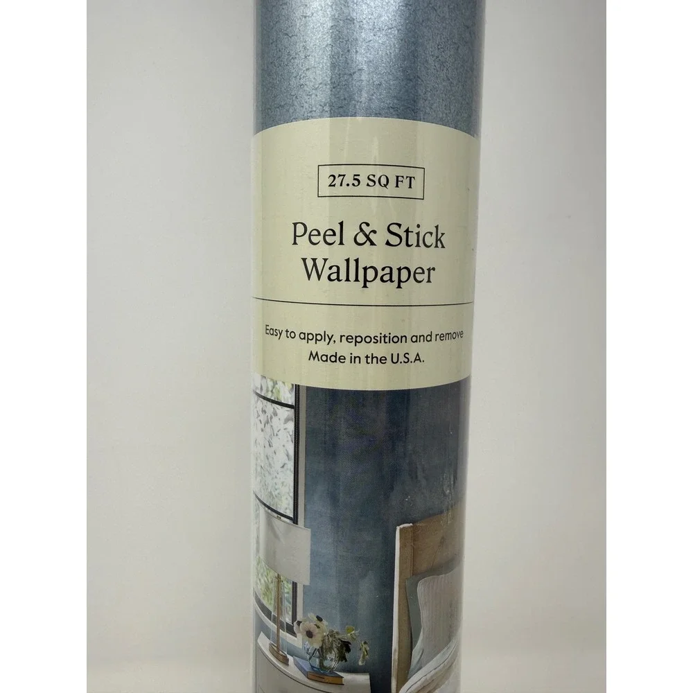 Threshold Peel & Stick Wallpaper Metallic Leaf Blue 27.5 SQ FT Roll NEW
